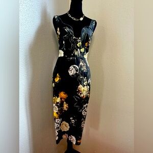 ASOS Black floral midi pencil dress. NWOT. Never worn.